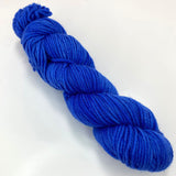 One mini skein of deep bright blue worsted weight yarn. 