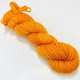 One mini skein of bright orange worsted weight yarn. 